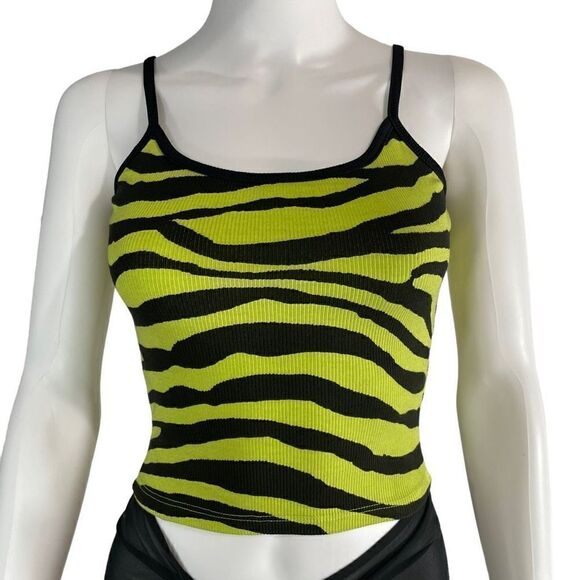 Daydreamer Women's Green Punch Zebra Ribbed Spaghetti Tank Top Size Small NWT - Picture 1 of 6